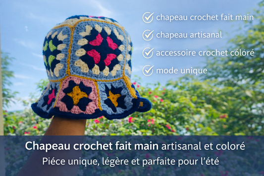 Chapeau crochet fait main coloré – Chapeau artisanal unique